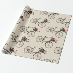 Antique Bicycle with Basket of flowers Wrapping Paper
