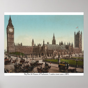 Antique Big Ben & Houses of Parliament 1895 London Poster