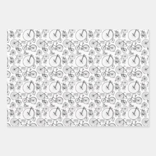 Antique Bikes & Bicycles Pattern CUSTOM COLOR Wrapping Paper Sheet