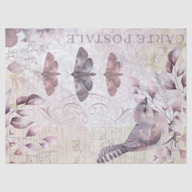 Antique Bird Butterfly Vintage Ephemera Decoupage Tissue Paper (Front)
