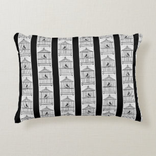 Antique Birds & Birdcages Vintage Black & White Decorative Cushion