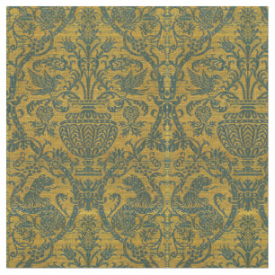 Antique Birds, Vase & Lions Pattern Print Fabric