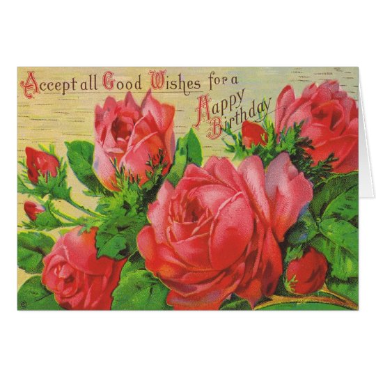 Antique Birthday Card with Red Roses