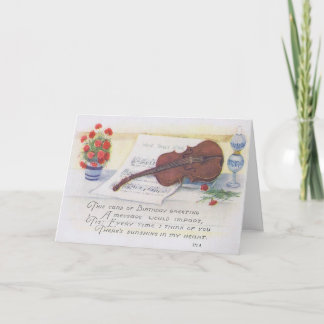 Antique Birthday Card with Violin and Music