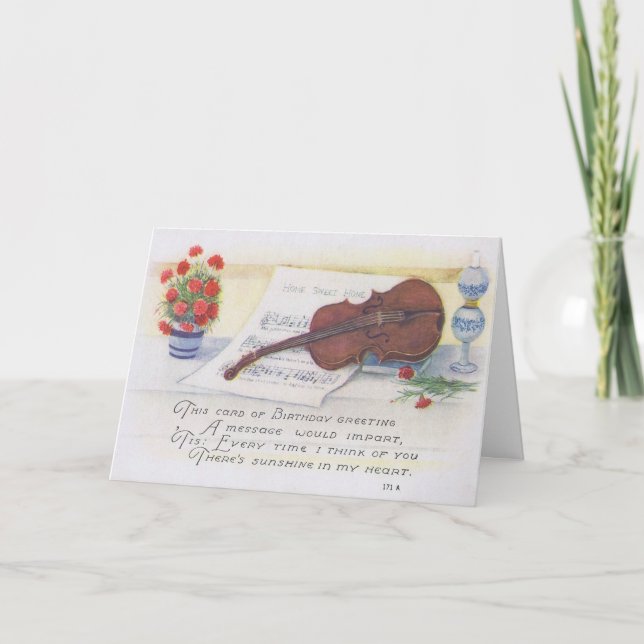 Antique Birthday Card with Violin and Music (Front)