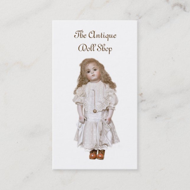 Antique bisque doll reproduction business card (Front)