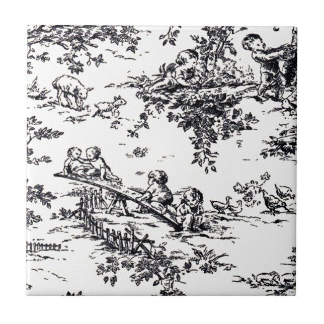 Antique Black and White Baby Toile Tile (Front)