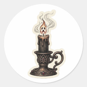 Antique Black Candle Gothic Halloween Classic Round Sticker