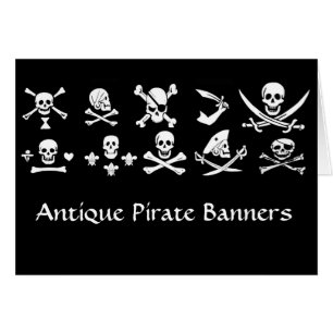 ANTIQUE BLACK PIRATE BANNERS AND TREASURE MAPS