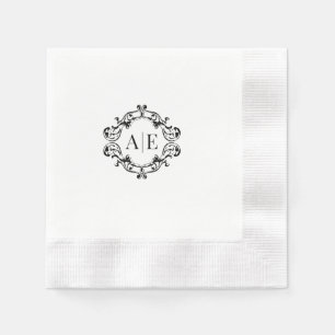Antique Black & White Crest Monogram Wedding Napkin