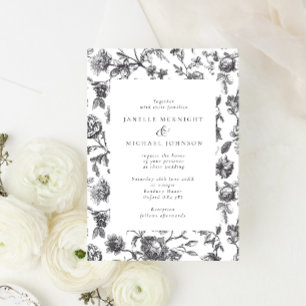 Antique Black & White Floral Toile Wedding Invitation