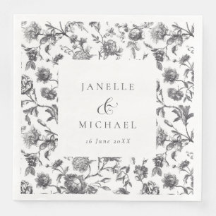 Antique Black & White Floral Toile Wedding Napkin