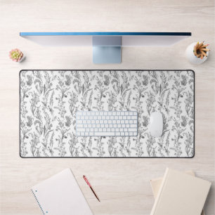 Antique Black White Toile Floral Pattern Vintage Desk Mat
