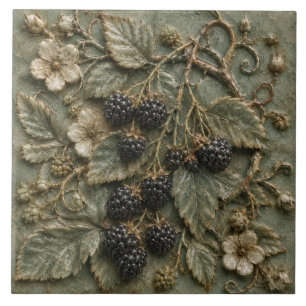 Antique Blackberry Vine Botanical Faux Relief Ceramic Tile