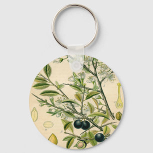 Antique Blackthorn Botanical Print Flower Berry Key Ring
