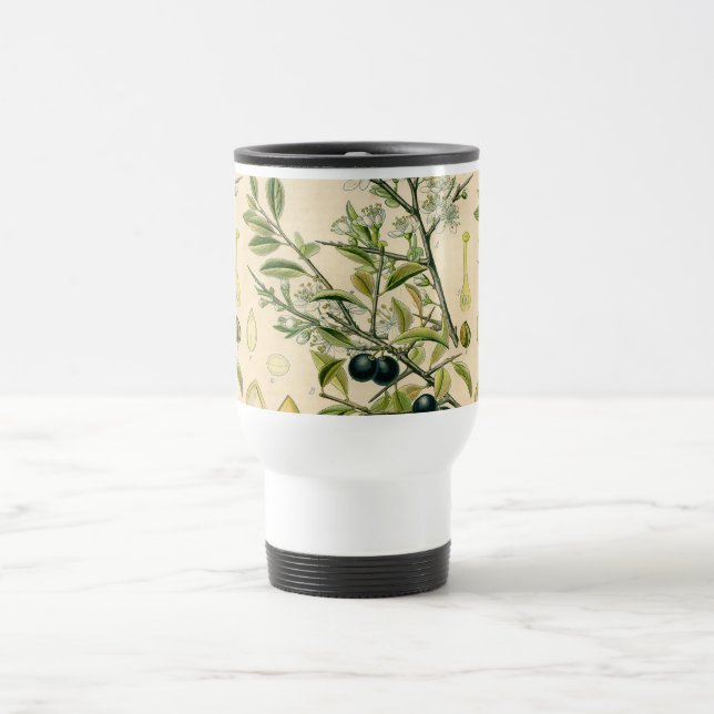 Antique Blackthorn Botanical Print Flower Berry Travel Mug (Center)