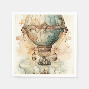 Antique Blue Airship World Map Explorer Napkin