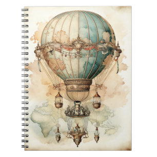 Antique Blue Airship World Map Explorer Notebook
