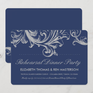 Antique Blue and Grey Floral Rehearsal Dinner Invitation