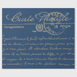 Antique Blue Carte Postale French Script Wrapping Paper