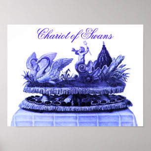 ANTIQUE BLUE CHARIOT OF SWANS AND CUPCAKES POSTER