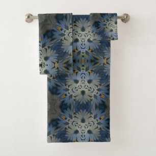 Antique Blue Daisy Floral Bath Towel Set