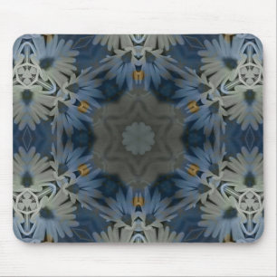 Antique Blue Daisy Floral Mouse Pad