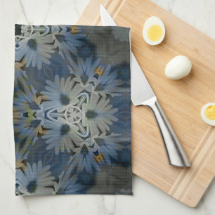 Antique Blue Daisy Floral Tea Towel