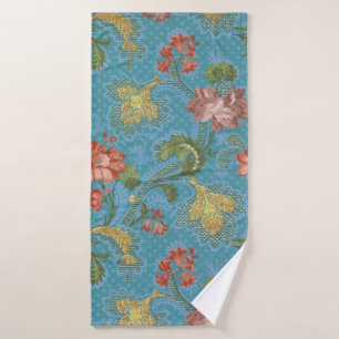 Antique Blue Damask Floral Gold Brocade Design Bath Towel Set