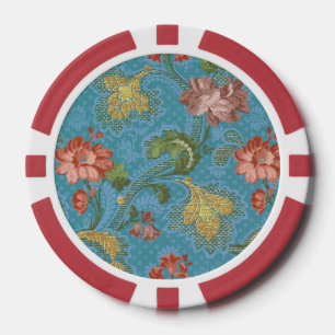 Antique Blue Damask Floral Gold Brocade Design Poker Chips