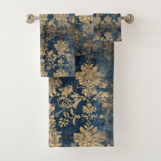 Antique Blue, Damask Pattern Bath Towel Set