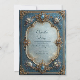 Antique Blue Floral Wedding Invitation