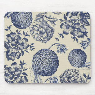 Antique Blue Flower Print Art Botanical Mouse Pad