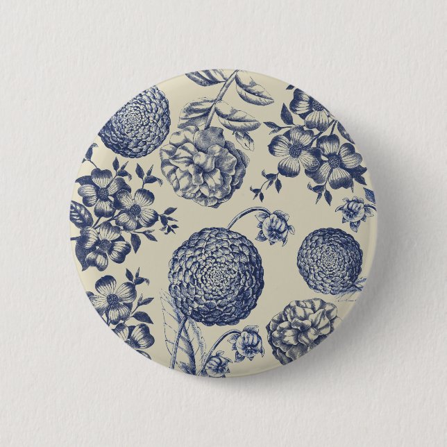Antique Blue Flower Print Floral 6 Cm Round Badge (Front)