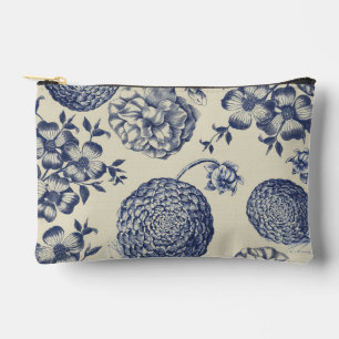Antique Blue Flower Print Floral Accessory Pouch