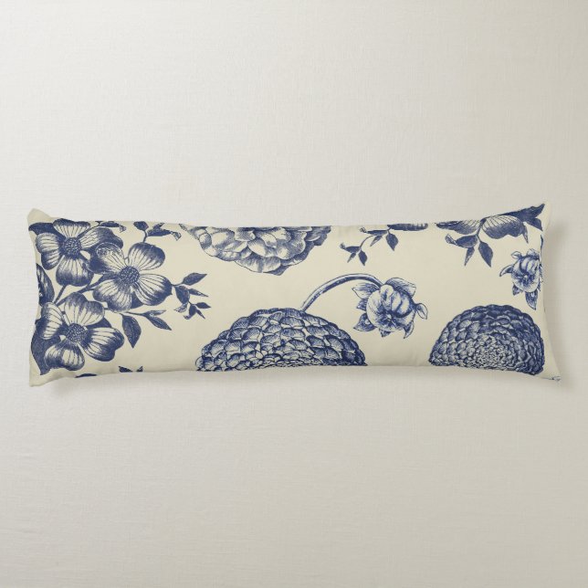Antique Blue Flower Print Floral Body Cushion (Back)