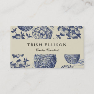 Antique Blue Flower Print Floral Business Card