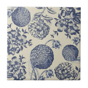 Antique Blue Flower Print Floral Ceramic Tile