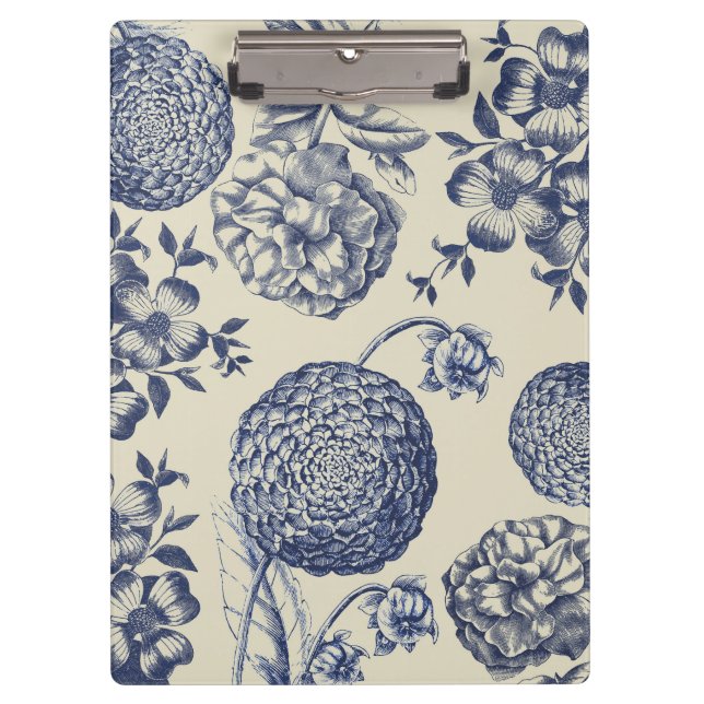 Antique Blue Flower Print Floral Clipboard (Front)
