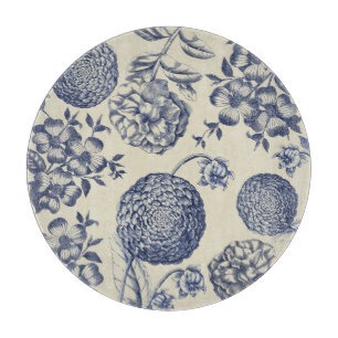 Antique Blue Flower Print Floral Cutting Board