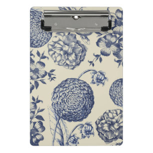 Antique Blue Flower Print Floral Mini Clipboard