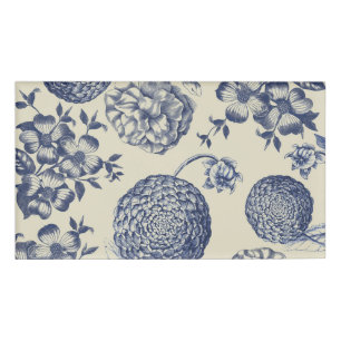 Antique Blue Flower Print Floral Name Tag