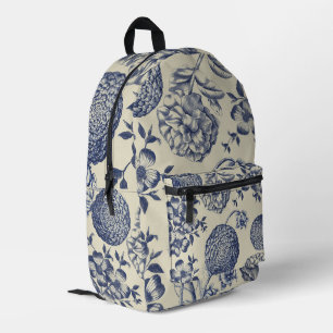 Antique Blue Flower Print Floral Printed Backpack