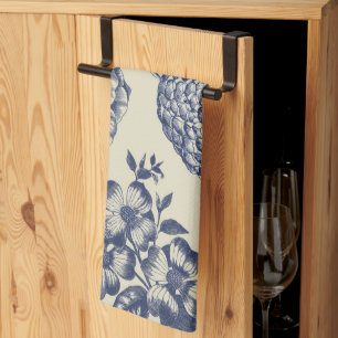 Antique Blue Flower Print Floral Tea Towel