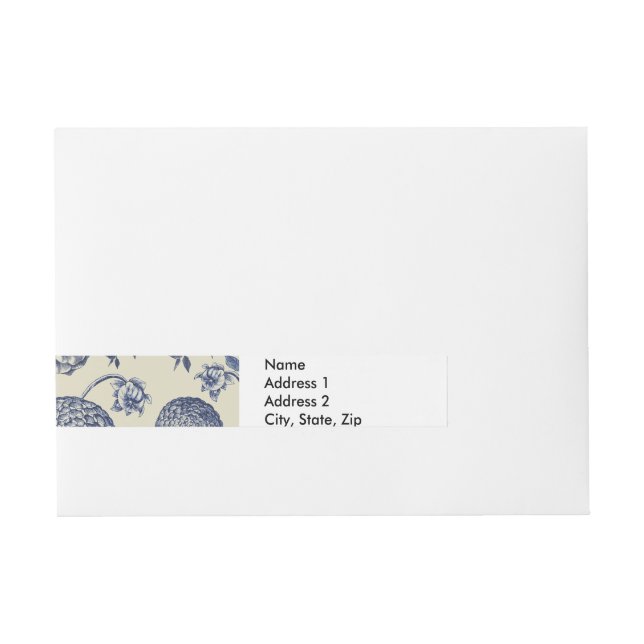 Antique Blue Flower Print Floral Wraparound Address Label (Front)