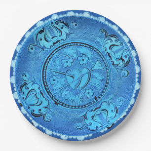 Antique Blue Glass Romantic Heart Faux China Paper Plate