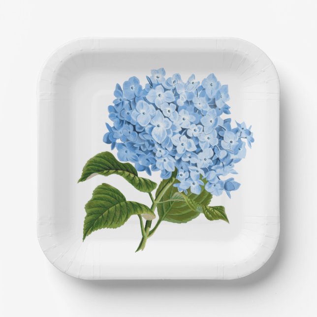 Antique Blue Hydrangea Blossom Paper Plate (Front)