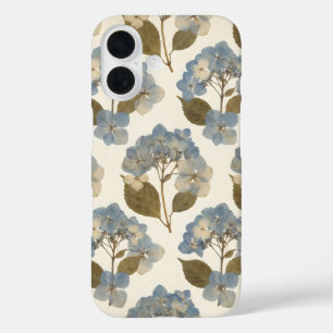 Antique Blue Hydrangea   Vintage Pressed Botanical iPhone 16 Case