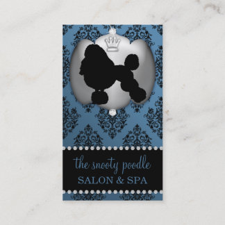 Antique Blue Jewelled Damask Dog Grooming/Spa Business Card