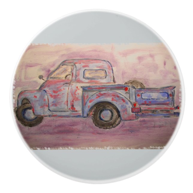 antique blue patina truck ceramic knob (Front)